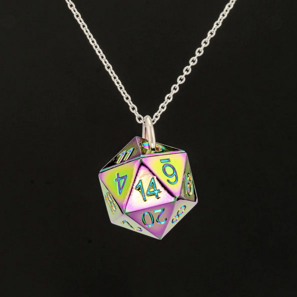 Solid Metal D20 Necklace Rainbow